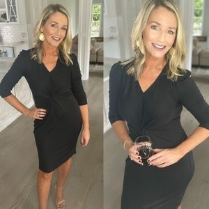 Ruched Black Midi Dress